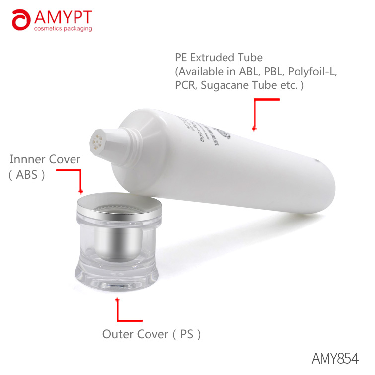 Récipient cosmétique blanc de sérigraphie de tube de double chambre avec le couvercle à vis