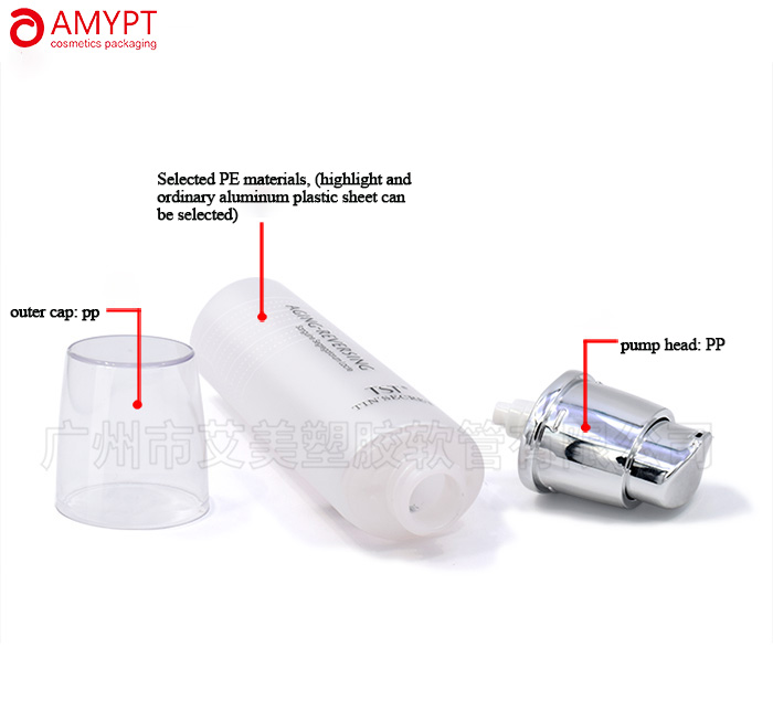 Tube en plastique cosmétique de forme ovale avec tête de pompe