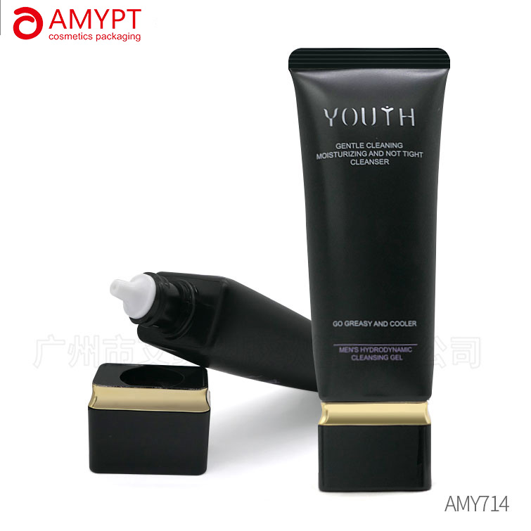 Tube ovale vide d'emballage de cosmétiques pour lavage du visage, diamètre 30mm, avec capuchon rabattable noir