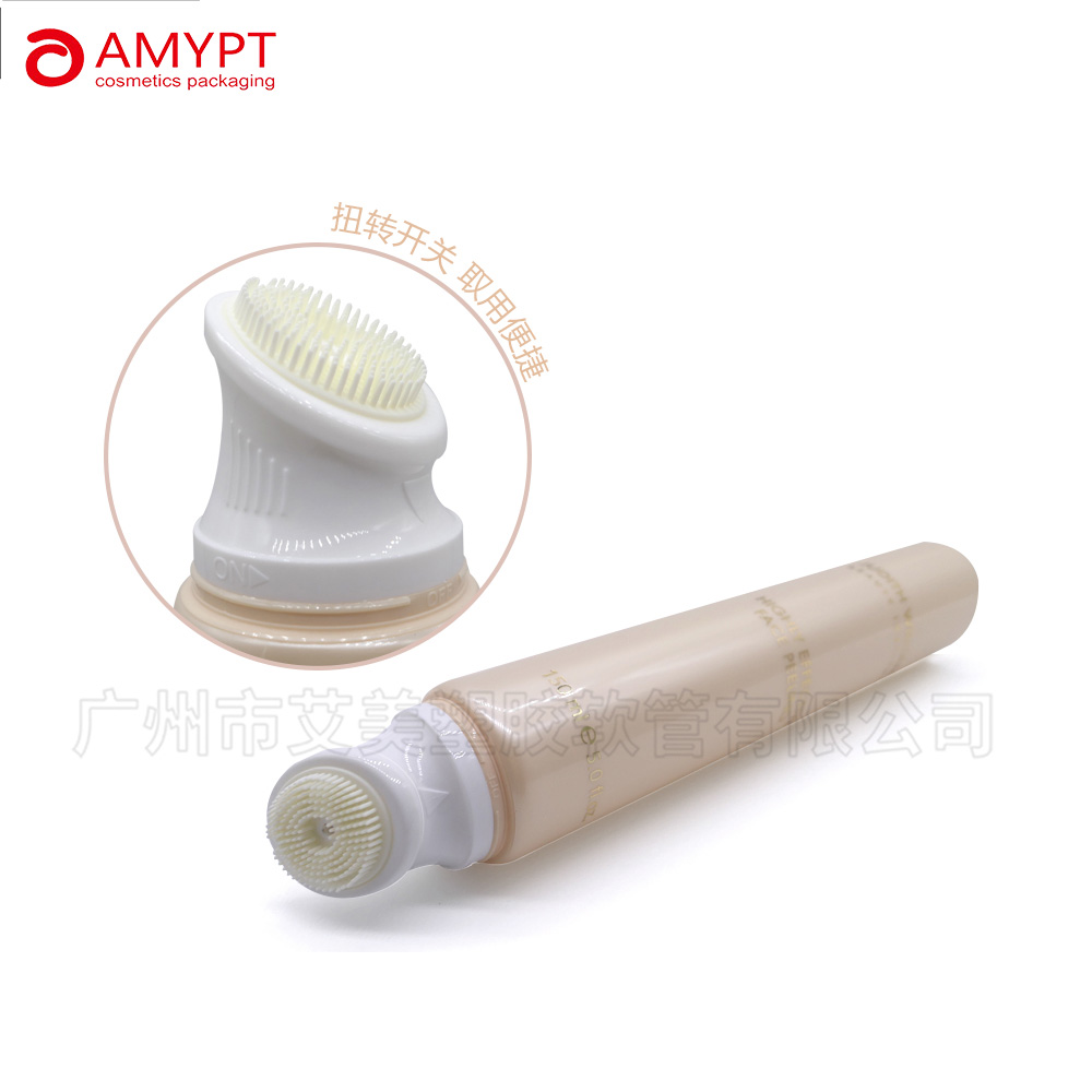 Tête de brosse, crème de lavage du visage, Tube souple en plastique, emballage cosmétique avec applicateur de brosse